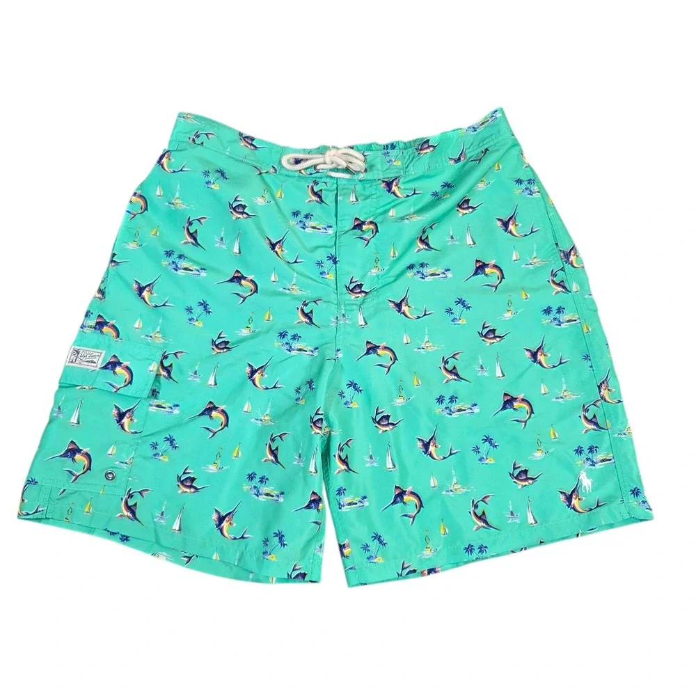 Polo Ralph Lauren‎ Men's Swordfish Allover Print Swim Trunks Green XL Shorts